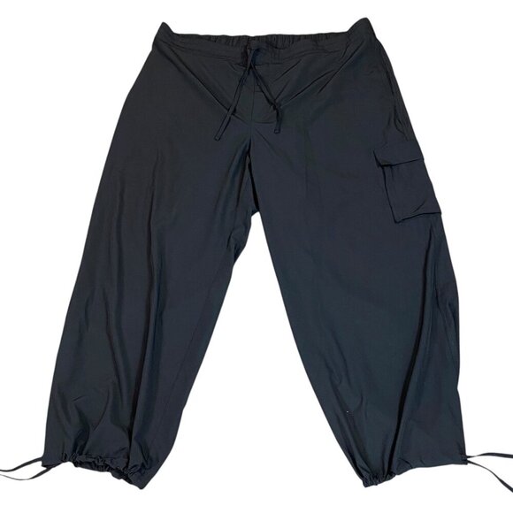 Never Not Hustling Drawstring Parachute Cargo Pants Sz XXL Tall Black #107M - Picture 2 of 9